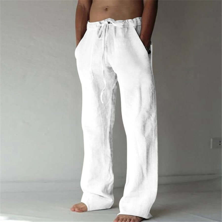 Linen Pants - Loose Fit - Drawstring - Summer Pants - Men's Trousers-Chaps of London-White-S-Chaps of London