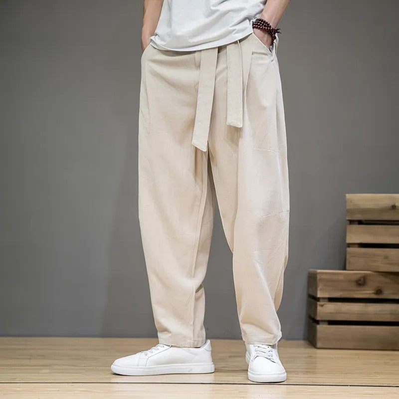 Linen Pants | Loose Fit | Lightweight | Baggy Pants | Men's Trousers-Chaps of London-Beige-S-Chaps of London