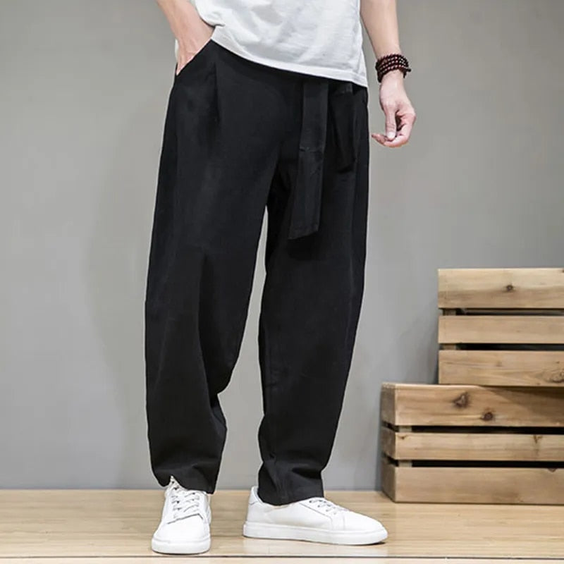 Linen Pants | Loose Fit | Lightweight | Baggy Pants | Men's Trousers-Chaps of London-Black-S-Chaps of London