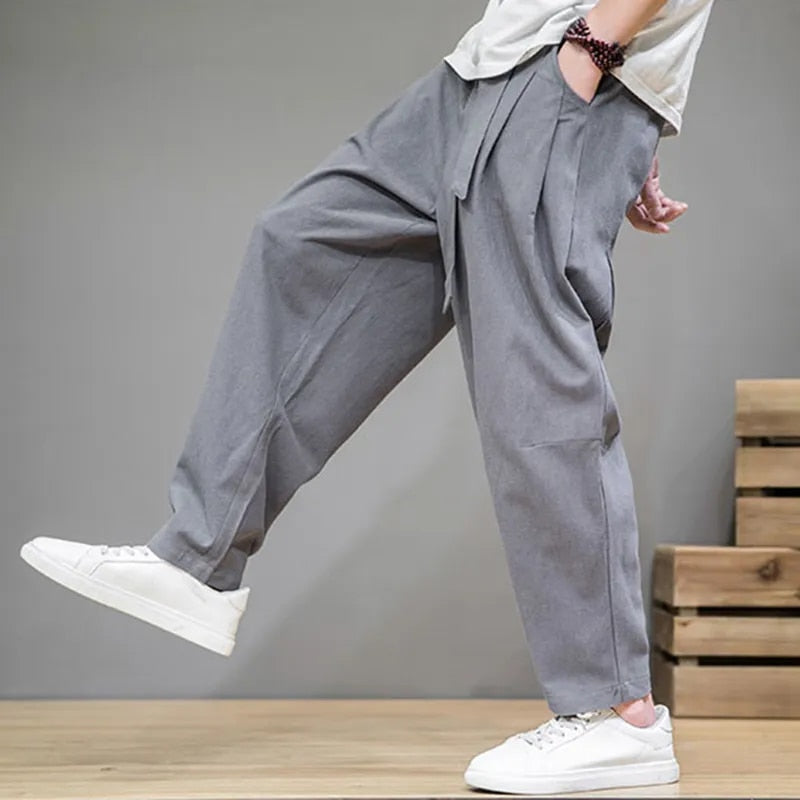 Linen Pants | Loose Fit | Lightweight | Baggy Pants | Men's Trousers-Chaps of London-Grey-S-Chaps of London