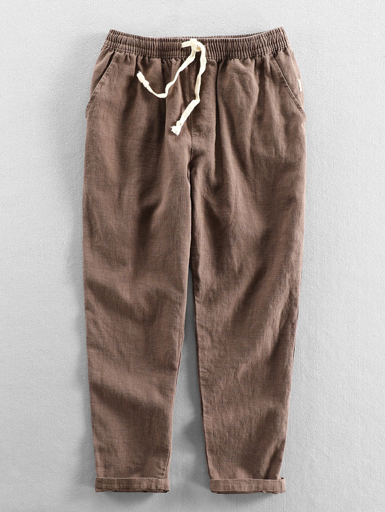 Linen Pants - Men's Casual Elastic Waist Loose Fit Pants -Pants-Chaps of London-Coffee-S-Chaps of London