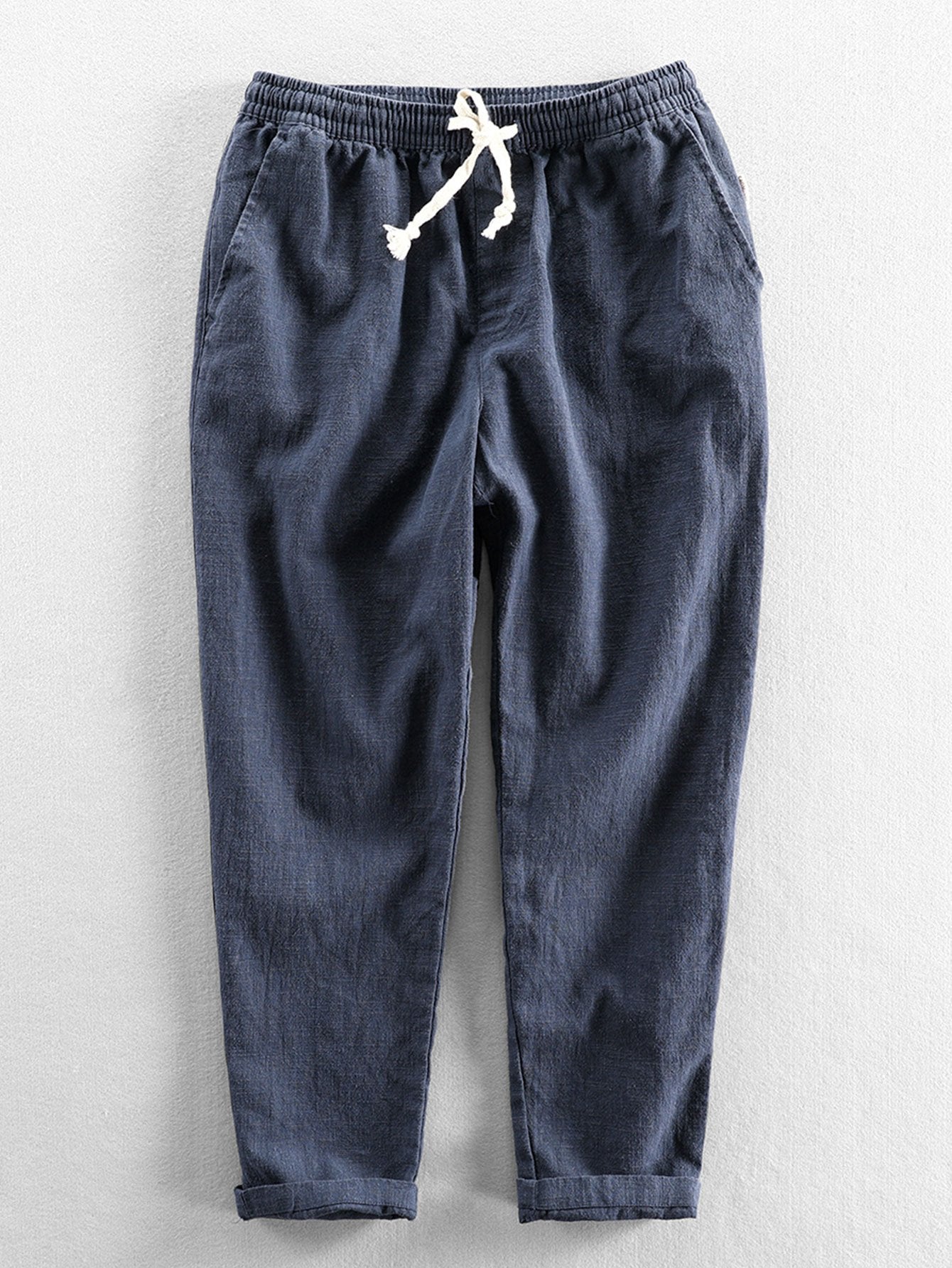 Linen Pants - Men's Casual Elastic Waist Loose Fit Pants -Pants-Chaps of London-Navy Blue-S-Chaps of London