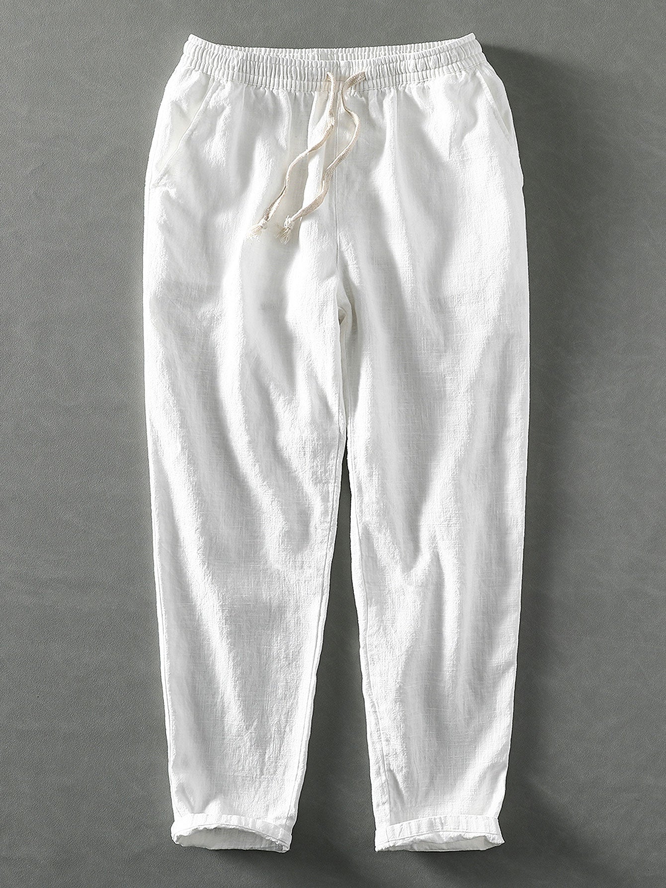 Linen Pants - Men's Casual Elastic Waist Loose Fit Pants -Pants-Chaps of London-White-S-Chaps of London