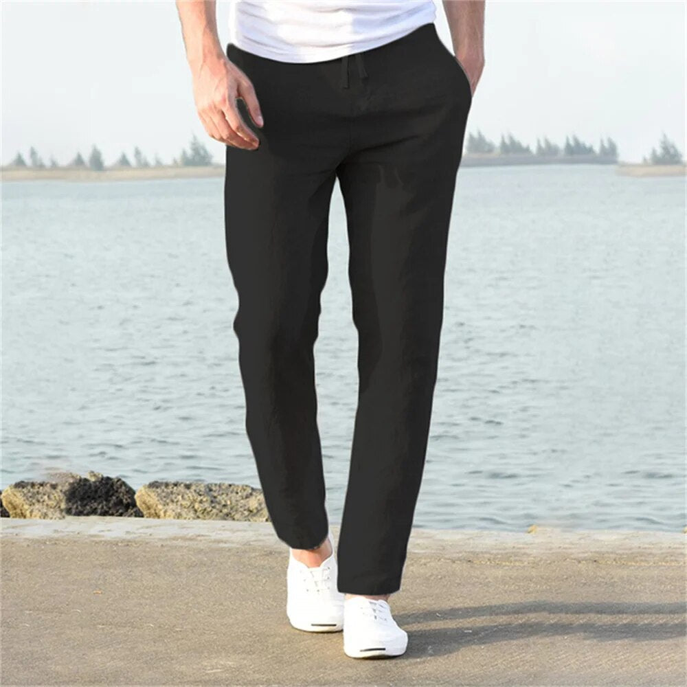 Linen Pants - Men's Lightweight Straight Leg Pants for Summer-Pants-Chaps of London-Black-S-Chaps of London