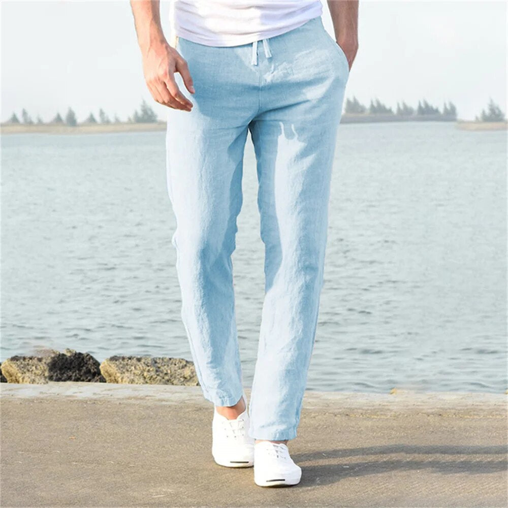 Linen Pants - Men's Lightweight Straight Leg Pants for Summer-Pants-Chaps of London-Blue-S-Chaps of London