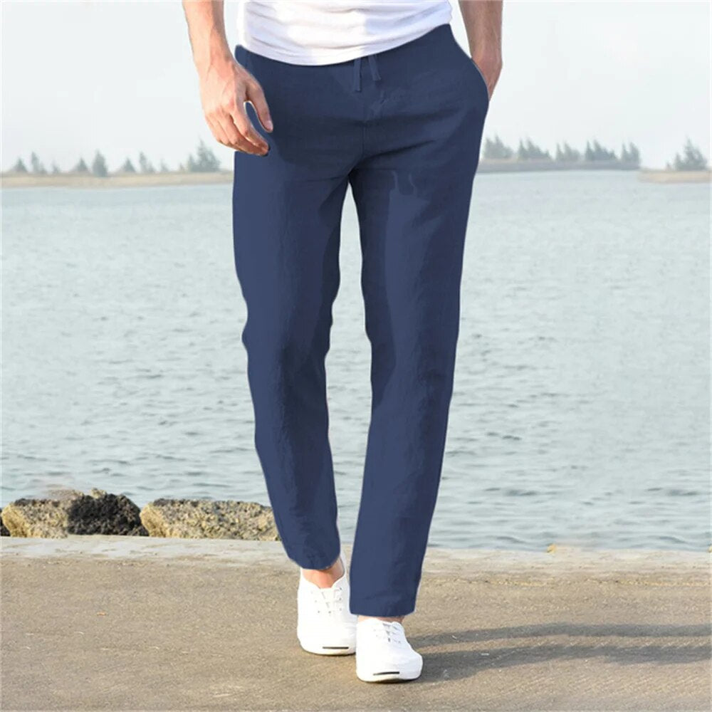 Linen Pants - Men's Lightweight Straight Leg Pants for Summer-Pants-Chaps of London-Navy Blue-S-Chaps of London