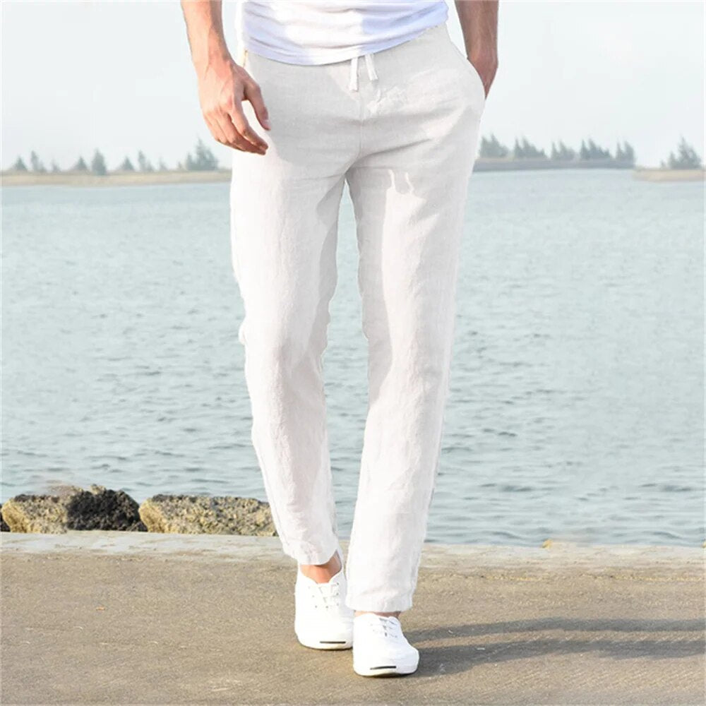 Linen Pants - Men's Lightweight Straight Leg Pants for Summer-Pants-Chaps of London-White-S-Chaps of London