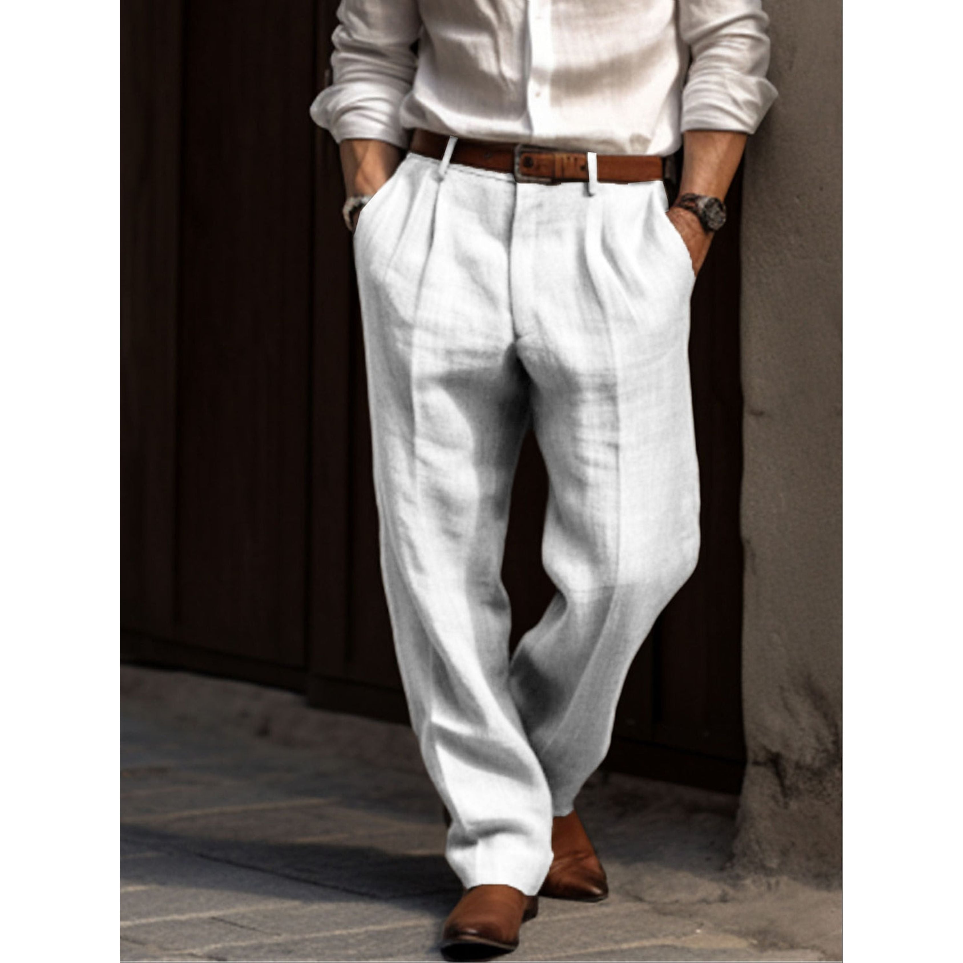 Linen Pants - Relaxed Fit - Summer - Pleated Trousers - Men's Trousers-Trousers-Chaps of London-White-S-Chaps of London