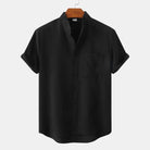 Linen Shirt| Button-Up | Cotton | Short Sleeve Shirt | Men's Clothing-Chaps of London-Black-S-Chaps of London