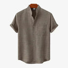 Linen Shirt| Button-Up | Cotton | Short Sleeve Shirt | Men's Clothing-Chaps of London-Brown-S-Chaps of London