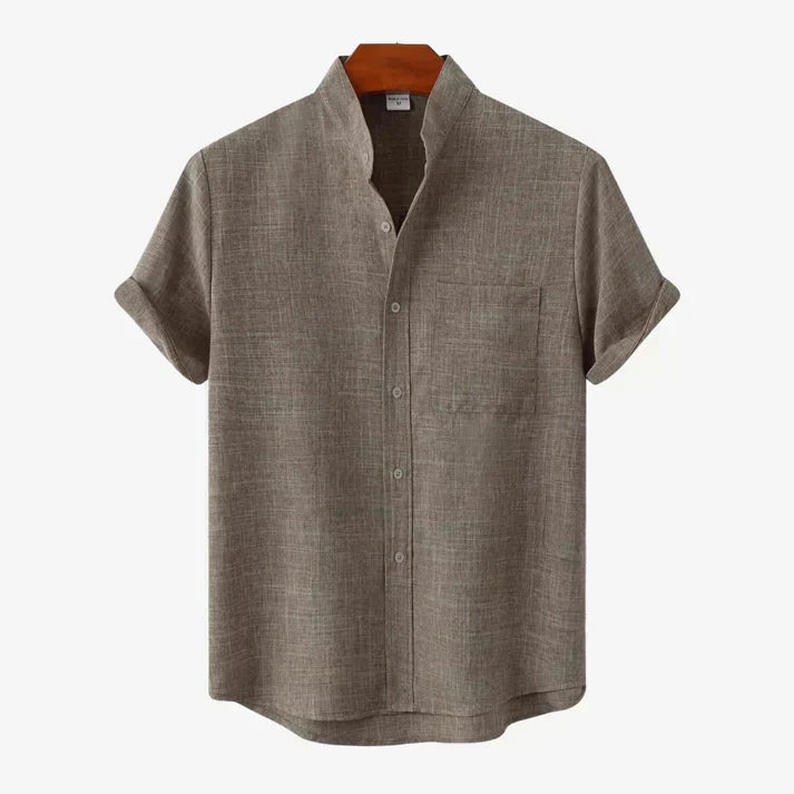 Linen Shirt| Button-Up | Cotton | Short Sleeve Shirt | Men's Clothing-Chaps of London-Brown-S-Chaps of London