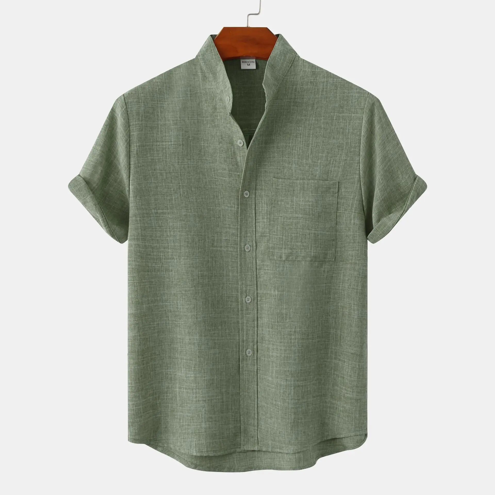 Linen Shirt| Button-Up | Cotton | Short Sleeve Shirt | Men's Clothing-Chaps of London-Green-S-Chaps of London