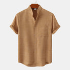 Linen Shirt| Button-Up | Cotton | Short Sleeve Shirt | Men's Clothing-Chaps of London-Khaki-S-Chaps of London