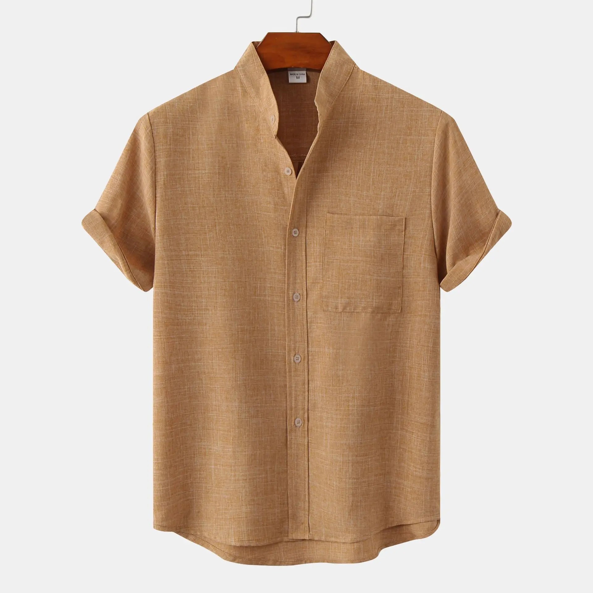 Linen Shirt| Button-Up | Cotton | Short Sleeve Shirt | Men's Clothing-Chaps of London-Khaki-S-Chaps of London