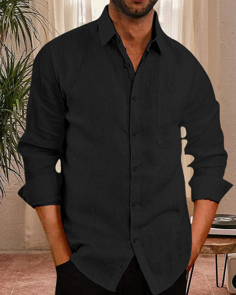 Linen Shirt | Button-Up | Lightweight | Long Sleeve Shirt | Men's Shirt-Chaps of London-Black-XS-Chaps of London