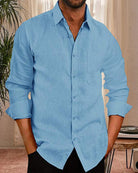 Linen Shirt | Button-Up | Lightweight | Long Sleeve Shirt | Men's Shirt-Chaps of London-Blue-XS-Chaps of London