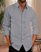 Linen Shirt | Button-Up | Lightweight | Long Sleeve Shirt | Men's Shirt-Chaps of London-Gray-XS-Chaps of London