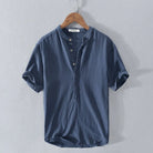 Linen Shirt - Button-Up - Lightweight - Short Sleeve Shirt - Men's Clothing-Shirts-Chaps of London-Dark Blue-XS-Chaps of London