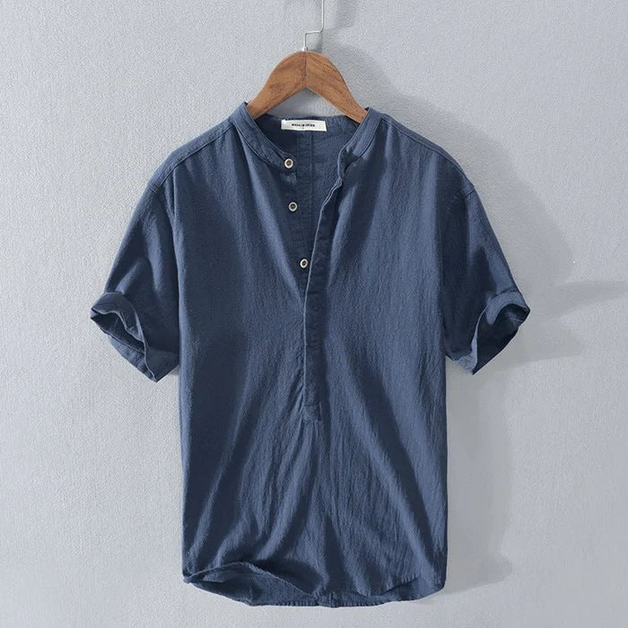 Linen Shirt - Button-Up - Lightweight - Short Sleeve Shirt - Men's Clothing-Shirts-Chaps of London-Dark Blue-XS-Chaps of London