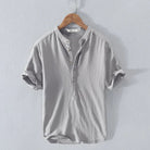 Linen Shirt - Button-Up - Lightweight - Short Sleeve Shirt - Men's Clothing-Shirts-Chaps of London-Grey-XS-Chaps of London