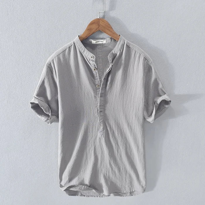 Linen Shirt - Button-Up - Lightweight - Short Sleeve Shirt - Men's Clothing-Shirts-Chaps of London-Grey-XS-Chaps of London