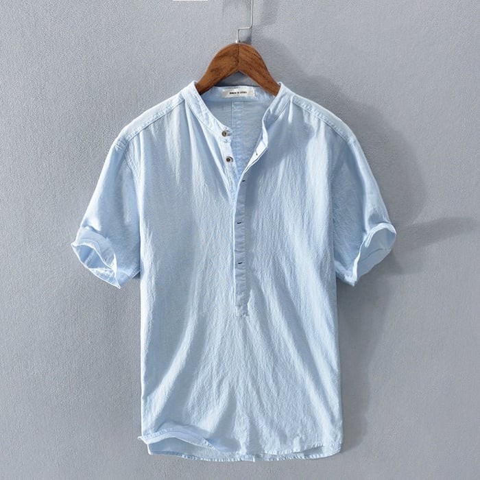 Linen Shirt - Button-Up - Lightweight - Short Sleeve Shirt - Men's Clothing-Shirts-Chaps of London-Sky Blue-XS-Chaps of London
