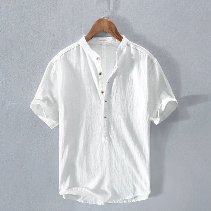 Linen Shirt - Button-Up - Lightweight - Short Sleeve Shirt - Men's Clothing-Shirts-Chaps of London-White-XS-Chaps of London