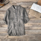 Linen Shirt - Button-Up - Lightweight - Short Sleeve Shirt - Men's Shirts-Chaps of London-Gray-M-Chaps of London