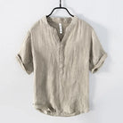 Linen Shirt - Button-Up - Lightweight - Short Sleeve Shirt - Men's Shirts-Chaps of London-Khaki-M-Chaps of London