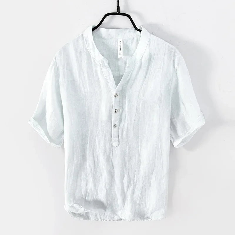 Linen Shirt - Button-Up - Lightweight - Short Sleeve Shirt - Men's Shirts-Chaps of London-White-M-Chaps of London