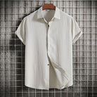 Linen Shirt | Buttoned Up | Lightweight | Short Sleeve Shirt | Men's Summer Clothes-Chaps of London-Beige-M-Chaps of London