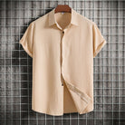 Linen Shirt | Buttoned Up | Lightweight | Short Sleeve Shirt | Men's Summer Clothes-Chaps of London-Khaki-M-Chaps of London