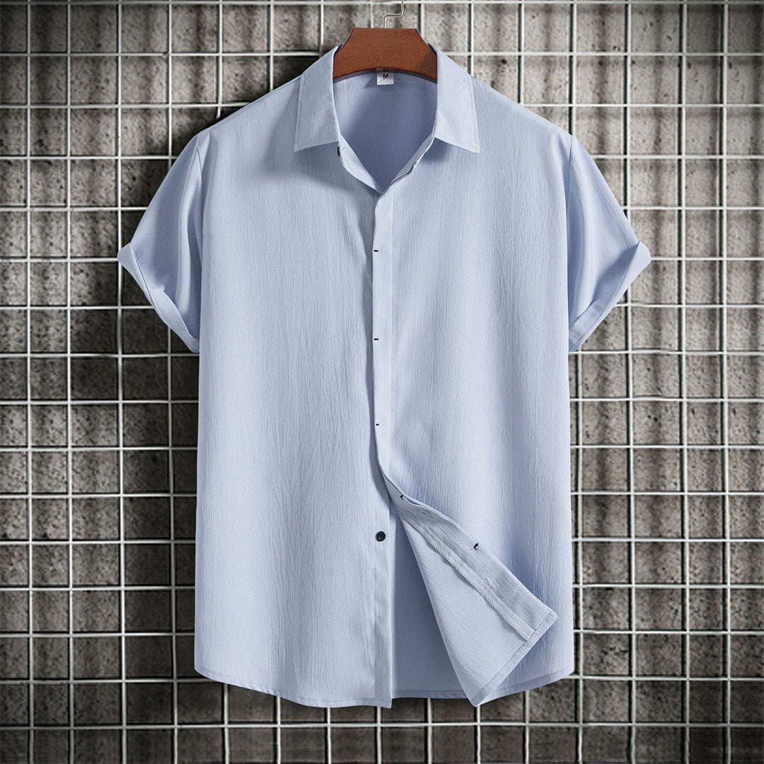 Linen Shirt | Buttoned Up | Lightweight | Short Sleeve Shirt | Men's Summer Clothes-Chaps of London-Light Blue-M-Chaps of London