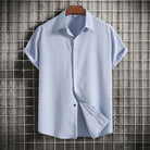 Linen Shirt | Buttoned Up | Lightweight | Short Sleeve Shirt | Men's Summer Clothes-Chaps of London-Light Blue-M-Chaps of London