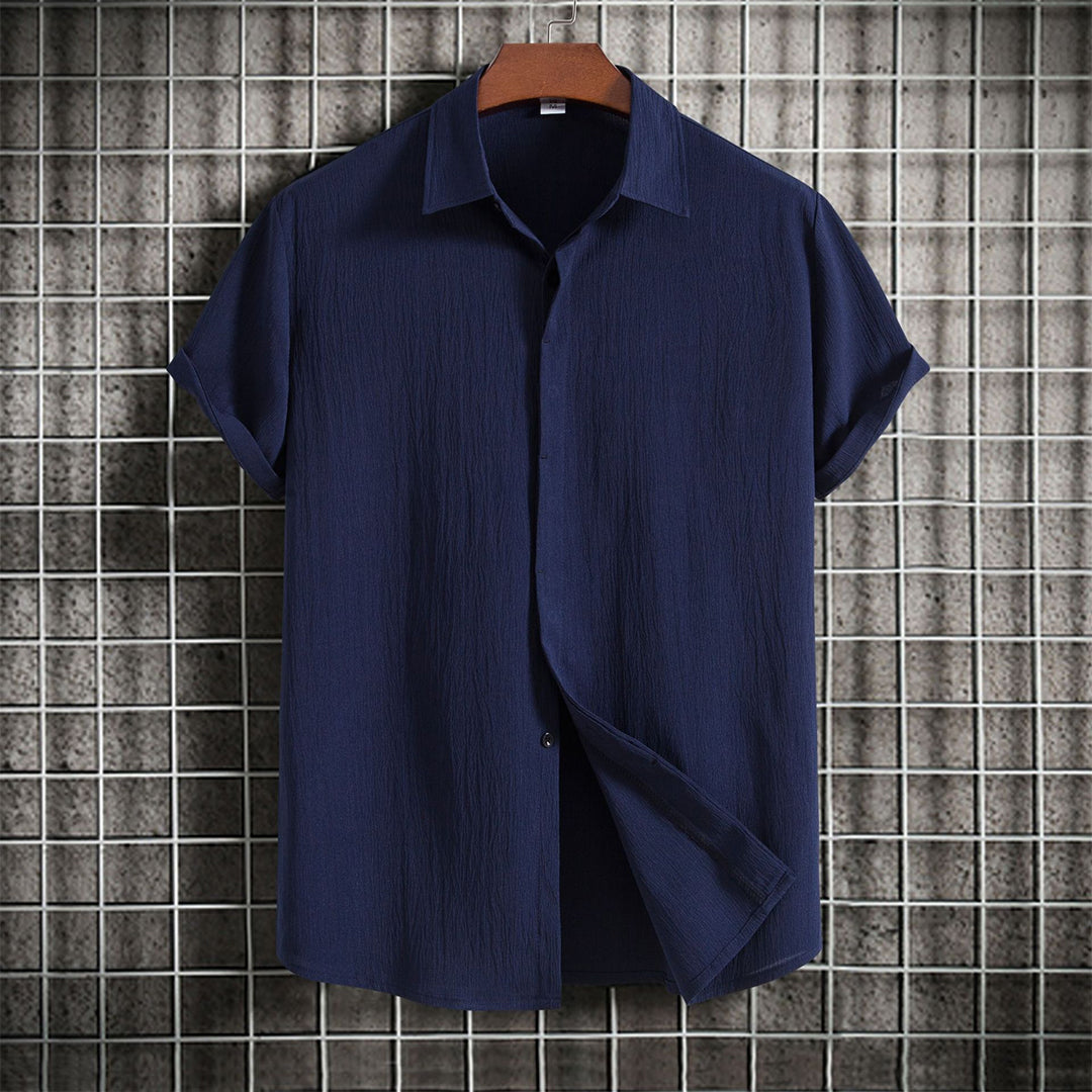 Linen Shirt | Buttoned Up | Lightweight | Short Sleeve Shirt | Men's Summer Clothes-Chaps of London-Navy Blue-M-Chaps of London