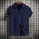 Linen Shirt | Buttoned Up | Lightweight | Short Sleeve Shirt | Men's Summer Clothes-Chaps of London-Navy Blue-M-Chaps of London