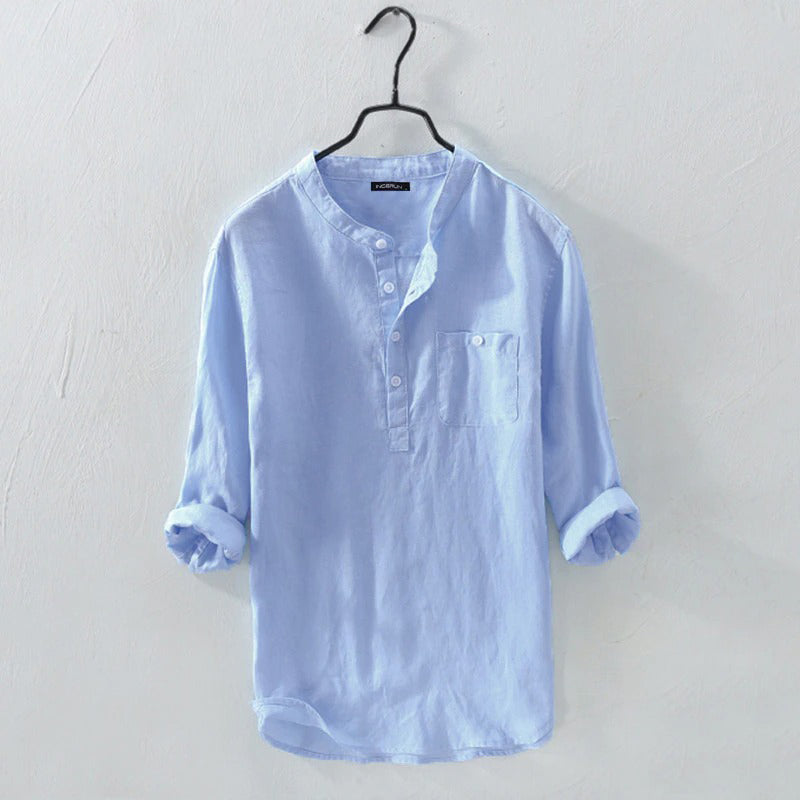 Linen Shirt | Buttoned Up | Long Sleeve | Summer Shirt | Men's Shirt-Chaps of London-Blue-S-Chaps of London