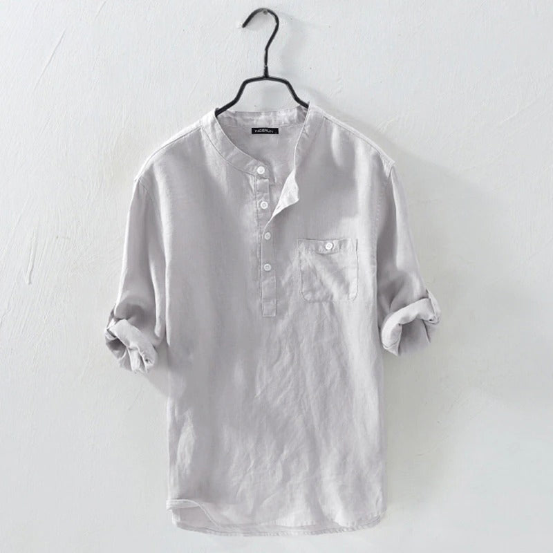 Linen Shirt | Buttoned Up | Long Sleeve | Summer Shirt | Men's Shirt-Chaps of London-Grey-S-Chaps of London