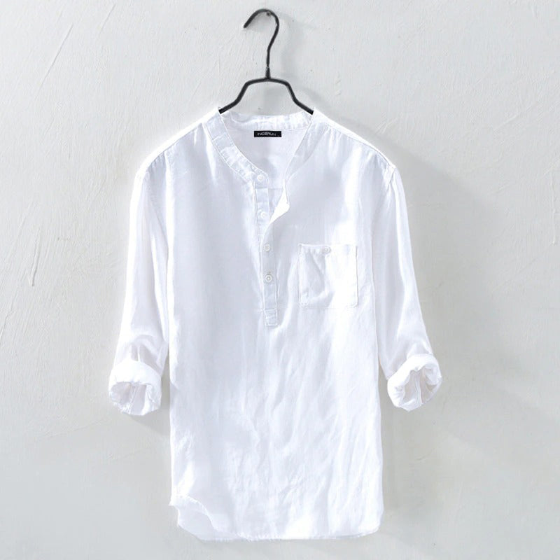 Linen Shirt | Buttoned Up | Long Sleeve | Summer Shirt | Men's Shirt-Chaps of London-White-S-Chaps of London