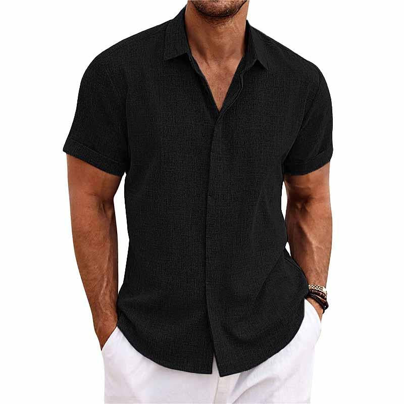 Linen Shirt - Collared | Button-Up | Short Sleeve Shirt | Men's Shirts-Blouses_M-Chaps of London-Black-S-Chaps of London