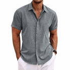 Linen Shirt - Collared | Button-Up | Short Sleeve Shirt | Men's Shirts-Blouses_M-Chaps of London-Gray-S-Chaps of London