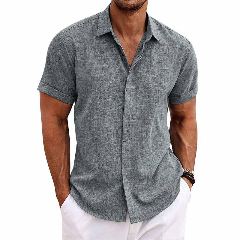 Linen Shirt - Collared | Button-Up | Short Sleeve Shirt | Men's Shirts-Blouses_M-Chaps of London-Gray-S-Chaps of London
