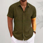 Linen Shirt - Collared | Button-Up | Short Sleeve Shirt | Men's Shirts-Blouses_M-Chaps of London-Olive Green-S-Chaps of London