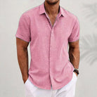 Linen Shirt - Collared | Button-Up | Short Sleeve Shirt | Men's Shirts-Blouses_M-Chaps of London-Pink-S-Chaps of London