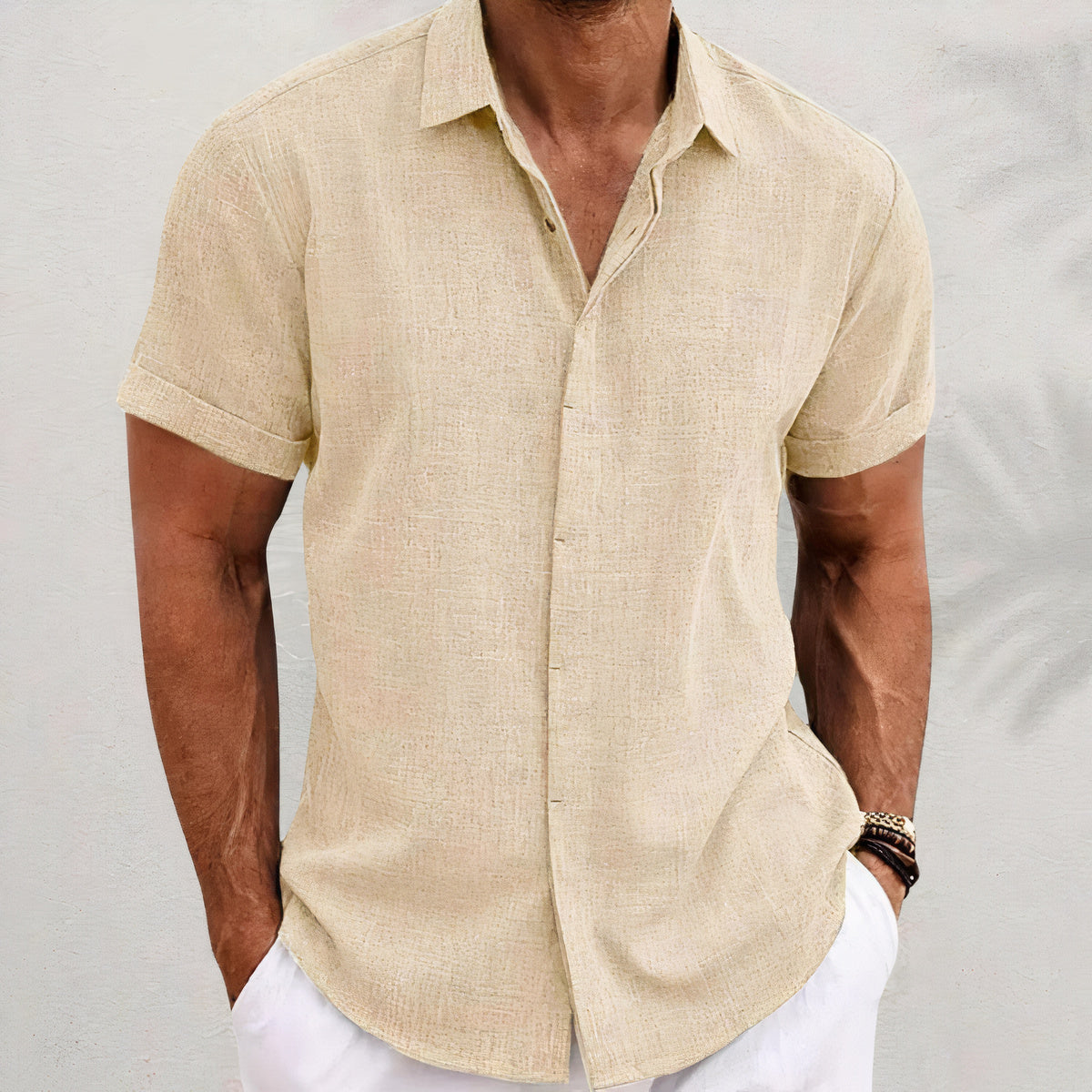 Linen Shirt - Collared | Button-Up | Short Sleeve Shirt | Men's Shirts-Blouses_M-Chaps of London-Yellow-S-Chaps of London