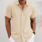 Linen Shirt - Collared | Button-Up | Short Sleeve Shirt | Men's Shirts-Blouses_M-Chaps of London-Yellow-S-Chaps of London