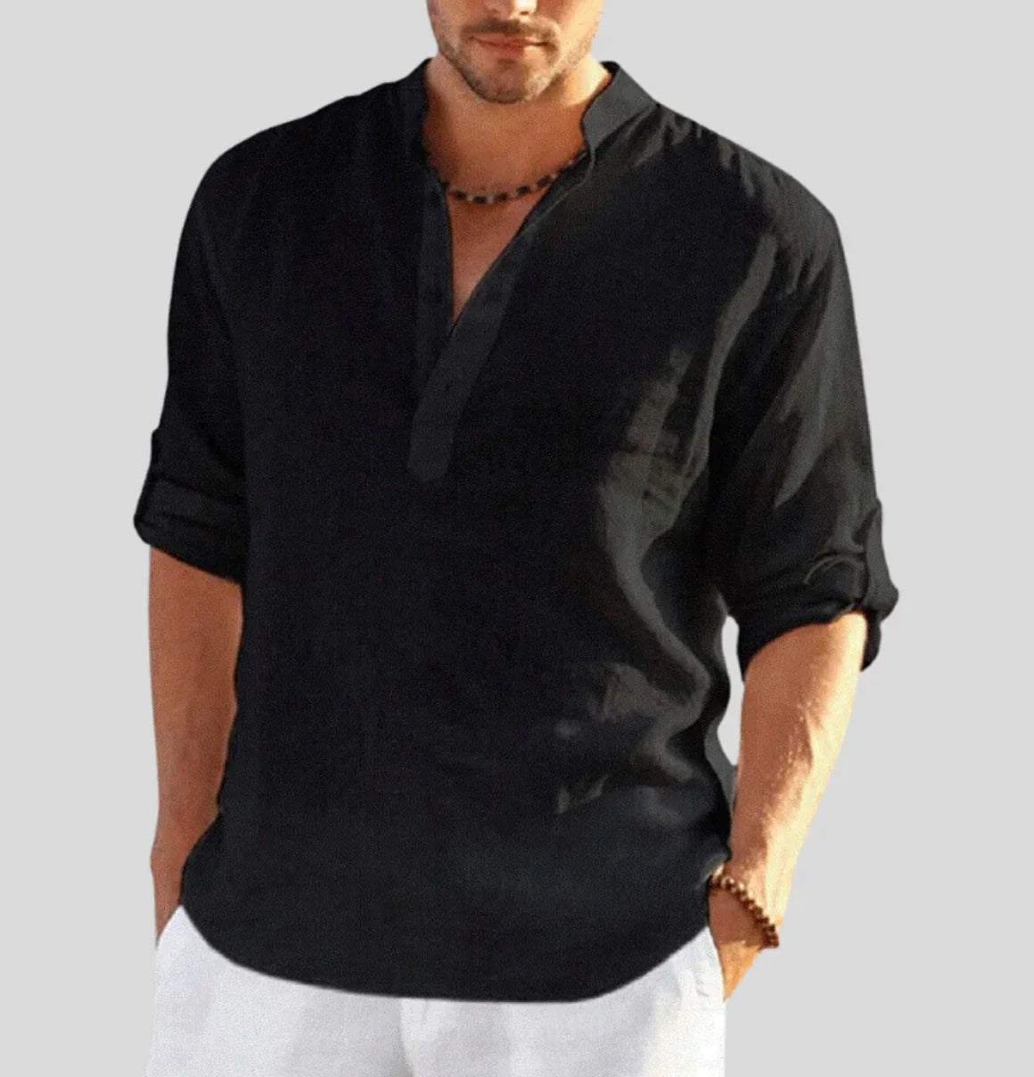 Linen Shirt - Cotton - Half-button - Men's Shirt - Linen Clothing For Men-Shirts-Chaps of London-Black-XS-Chaps of London