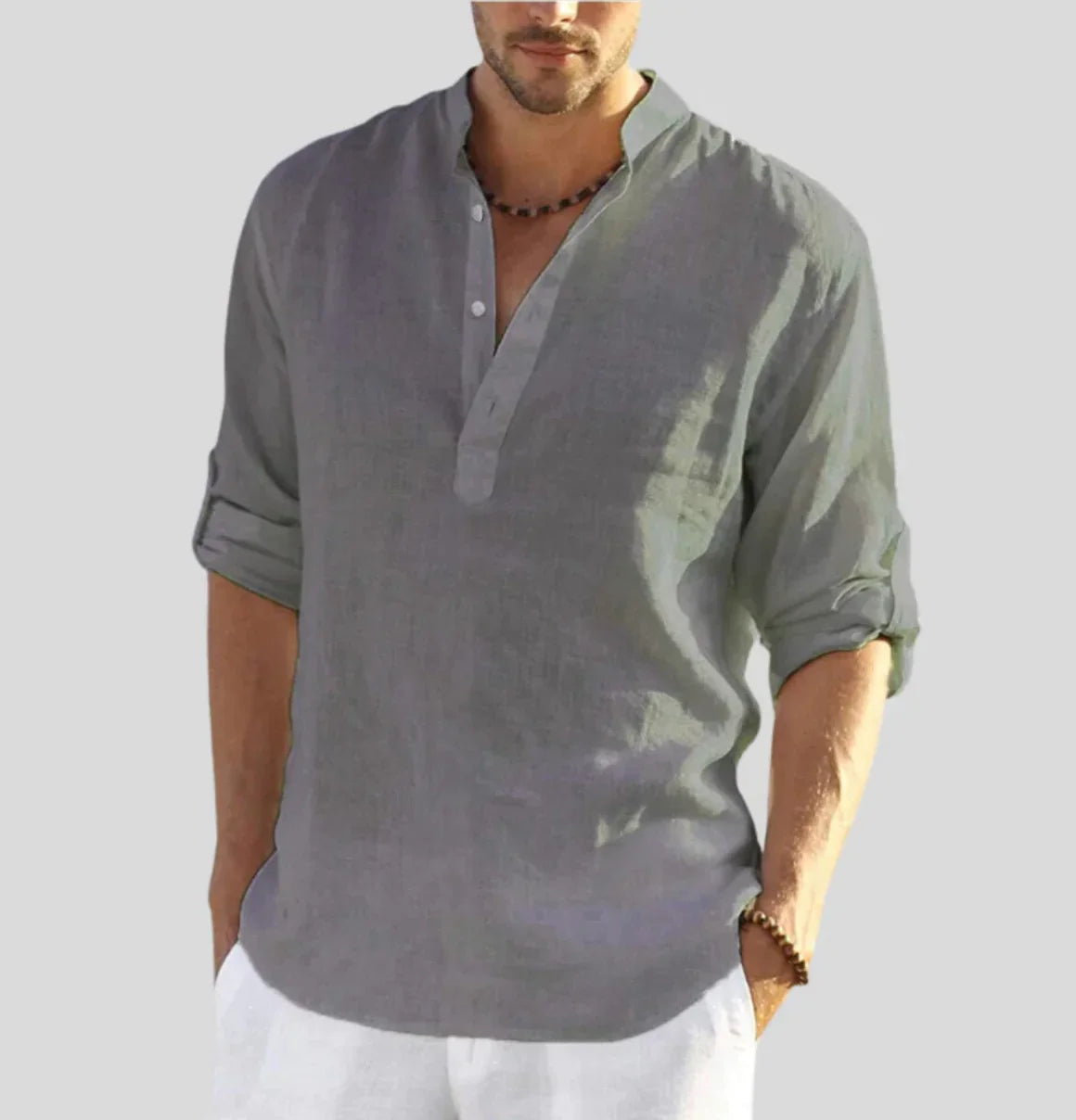 Linen Shirt - Cotton - Half-button - Men's Shirt - Linen Clothing For Men-Shirts-Chaps of London-Gray-XS-Chaps of London