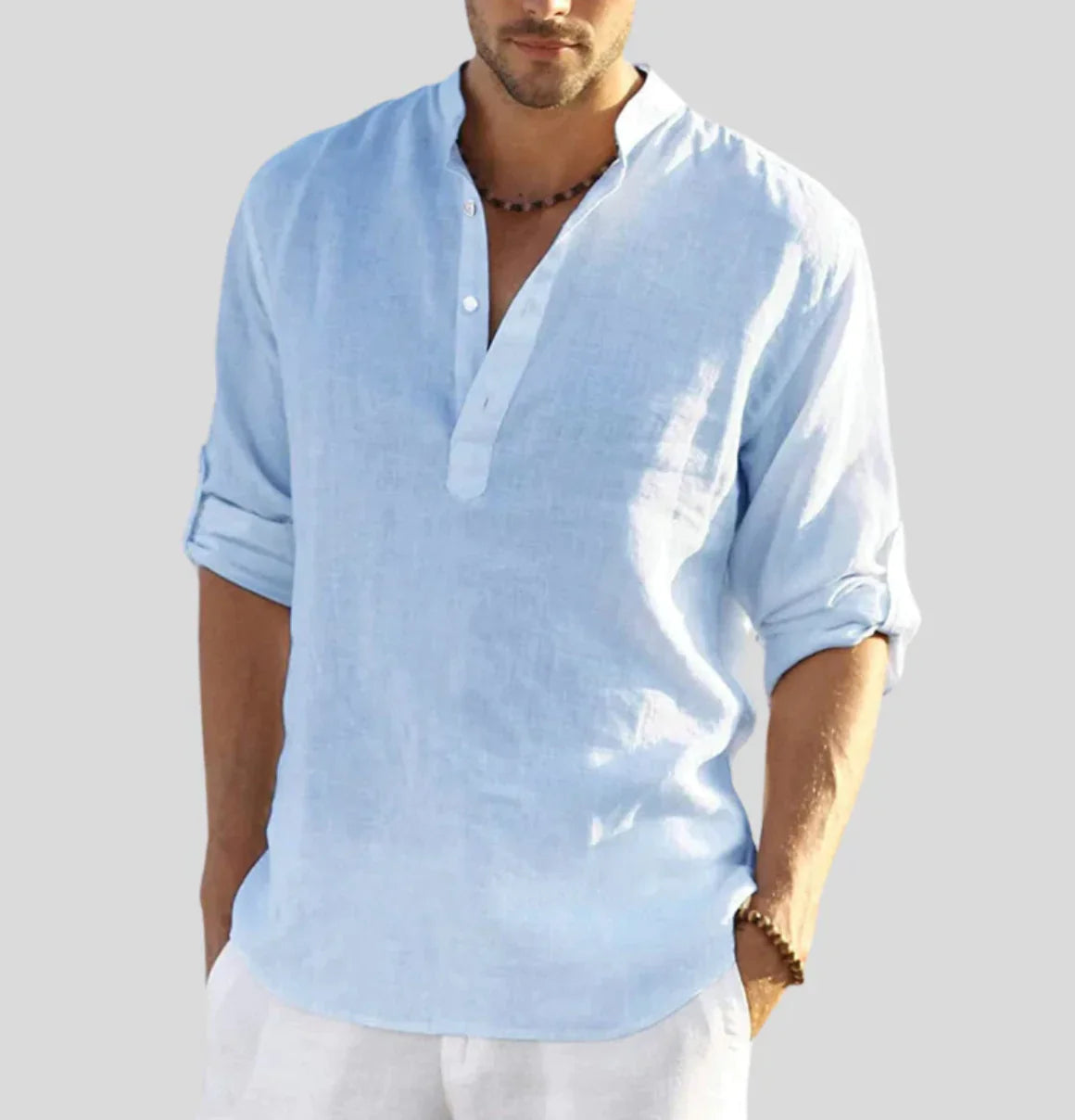 Linen Shirt - Cotton - Half-button - Men's Shirt - Linen Clothing For Men-Shirts-Chaps of London-Light Blue-XS-Chaps of London