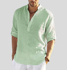 Linen Shirt - Cotton - Half-button - Men's Shirt - Linen Clothing For Men-Shirts-Chaps of London-Light Green-XS-Chaps of London